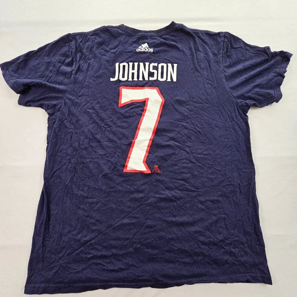 Columbus Blue Jackets Johnson #7 adidas Blue Short Sleeve Cotton T-Shirt Men's L